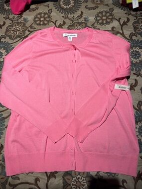 Amazon Essentials Pink Button-Front Crewneck Cardigan
